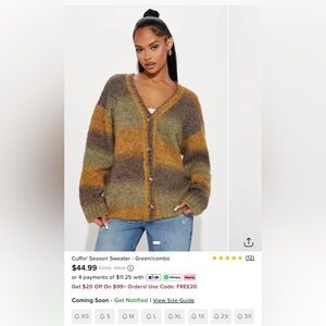 Fashion Nova Green/Combo Cuffin’ Season Sweater size S